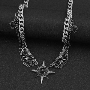 Collar con Colgante en Forma de Estrella con Decoración de Alas de Acero de Titanio, Diseño Retro Simple, Collares Unisex, Joyería de Moda - Product Image 4