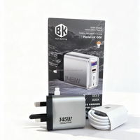 Cargador USB Tipo C con Enchufe UK de 145W para Carga Rápida de Celulares, con Cable USB-C, Adaptador de Corriente USB-C de Carga Rápida de 145W