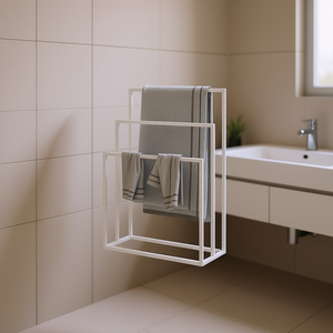 Toallero Rectangular Moderno de Hierro Blanco de 60 cm con 3 Barras, Accesorio de Baño Independiente - Product Image 2