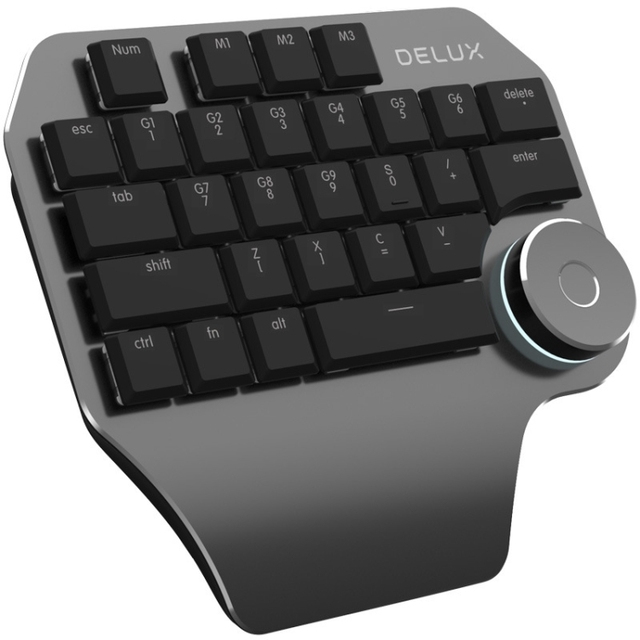 DELUX T11 Aluminum Alloy 29 Keys Single-Hand Keyboard Shortcut Key Speech Tool Flat USB Wired Keyboard
