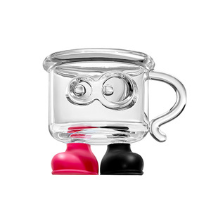 Vaso de vidrio Fashion Dopamine de 300 ml con asa para bebidas, café, agua, jugo, postre, color rosa, negro, rojo. - Product Image 5