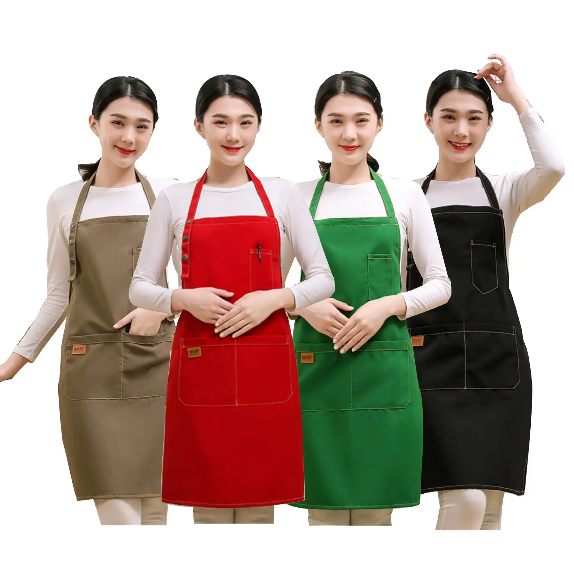Dames Koreaanse Stijl 2-Pocket Roze Reclame Polyester Slabbetje Schort Wasbaar Keuken Schoonmaak Accessoires Custom Logo