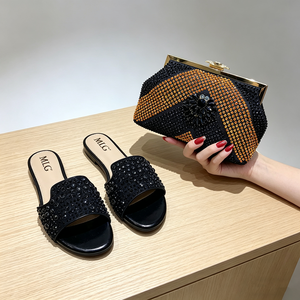 <span class=keywords><strong>Sandali</strong></span> piatti <span class=keywords><strong>con</strong></span> strass e pochette abbinata, set da donna per serate, feste e matrimoni - Product Image 3