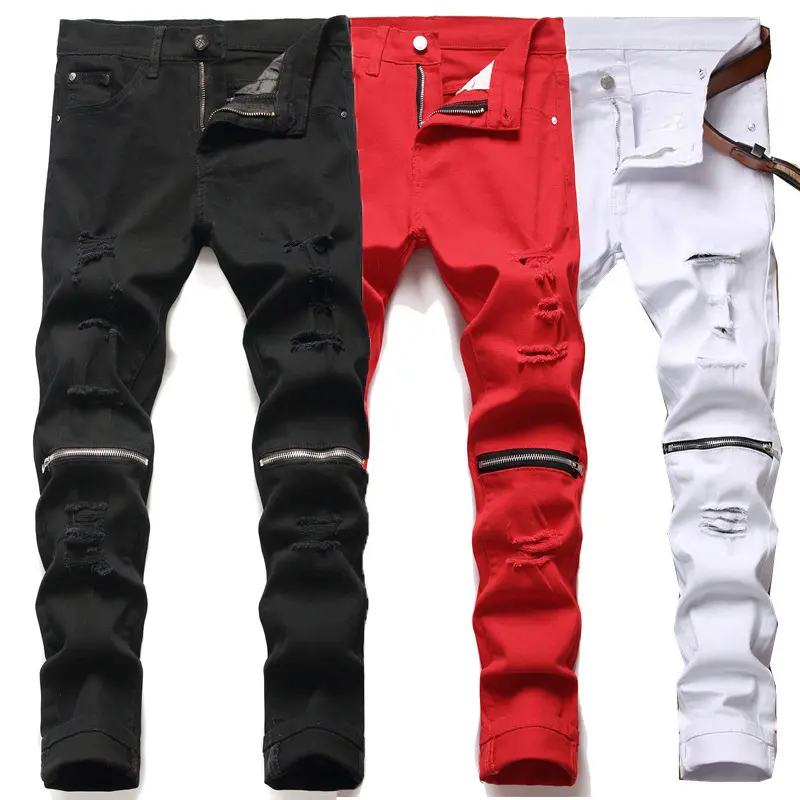 Zipper Fly Black Design Skinny Denim Trousers Pants New men's business jeans