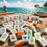 160 Ubin Set Mahjong Akrilik Tema Pantai Laut, Dicetak UV, Terukir, Tahan Aus, 36*25*11mm, Hadiah Musim Panas, Hiburan Poker