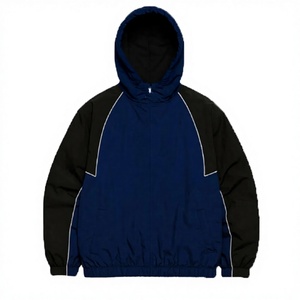 Chaqueta Cortavientos Azul Unisex con Capucha y Logotipo Personalizado Bordado, Diseño Retro Deportivo Vintage, Corte Holgado y Oversize - Product Image 3