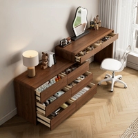 Coiffeuse moderne minimaliste 2026 en bois massif de noyer avec miroir éclairé, tiroirs de rangement et écran LED pour chambre à coucher
