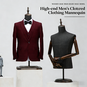 Presentatiepop mannelijke mannequin van hout met flexibele armen, zwart linnen bovenlichaam, voor het etaleren van pakken - Product Image 2