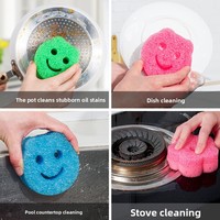 Dessin animé Smiley visage éponge à vaisselle épurateur température détection cuisine nettoyage brosse Pot magique chiffon de nettoyage vaisselle