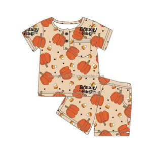 Wholesale Kids Costumes Custom Suit For Boys 1 Years Pumpkin Pattern Short Sleeve Halloween Newborn Baby Outfits