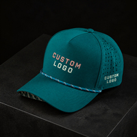Casquette de golf brodée 5 panneaux, logo personnalisé, haute qualité, faible MOQ, bandeau ventilé, fermeture auto-agrippante, séchage rapide, durable, pour homme