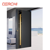 DERCHI Nfrc Portes d'entrée pour la maison Ouragan Impact Anti-vol Grille de verre Design Portes pivotantes d'entrée en fonte d'aluminium en acier inoxydable