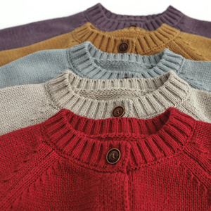 Cardigan en coton pur tricoté pour enfants, couleur unie, col rond, <span class=keywords><strong>pull</strong></span>-manteau printemps-été pour garçons et filles, vêtements d'extérieur quotidiens pour bébés et enfants - Product Image 4