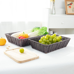 Panier de rangement rectangulaire en rotin tressé imitation fait main, écologique, pour fruits, légumes et usages divers - Product Image 3
