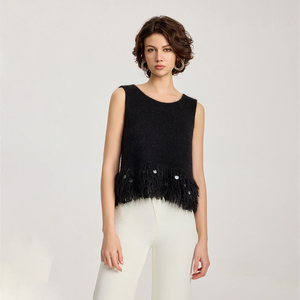 Maglione di cotone nero maglieria Pullover Design maniche firmate maglia gilet donna - Product Image 1