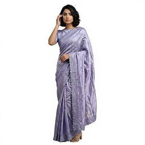 Sari de Seda de Frambuesa Pura para Mujer, Marca Elite Weaves, Bordado con Diseño Leheriya y Borde de Lentejuelas, Hecho en India - Product Image 1