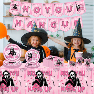 DAMAI 2024 New Design Halloween Pink Theme Horror Disposable Party Paper Plate for Kids HANG up Party Decoration Supplies - Product Image 1