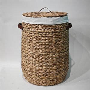 JY 2 Ensembles de Grands Paniers Ronds en Osier pour le Rangement des Vêtements, Panier à Linge en Jacinthe d'Eau et Rotin Tressé avec Couvercle - Product Image 2