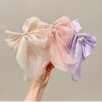 Nouveau doux perle arc pinces à cheveux élégant fille Long ruban chapeaux pinces à ressort mignon Style cheveux accessoires