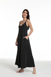 Бамбуковые хлопковые ночные рубашки на заказ, черные женские ночные рубашки без рукавов, оптовая продажа, Ночные платья для сна для женщин - Product Image 3