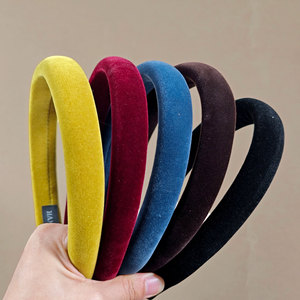 Bandeau pour femmes en tissu uni en <span class=keywords><strong>velours</strong></span> <span class=keywords><strong>épais</strong></span> et large de couleur unie, style européen et américain, accessoires pour cheveux d'hiver - Product Image 3