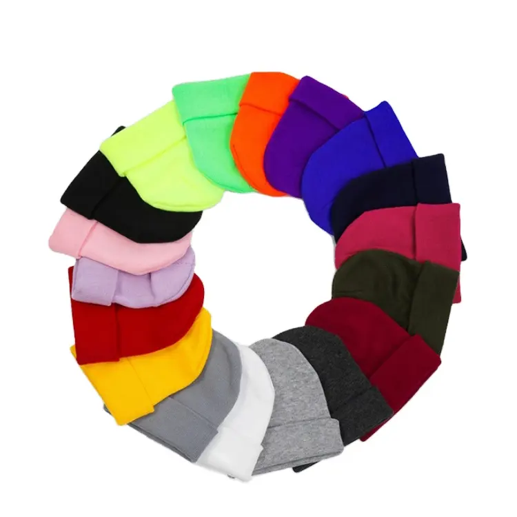 Mode multicolore unisexe hiver chaud acrylique Bennie chapeaux Logo personnalisé broderie tricot bonnets Gorros pour adulte