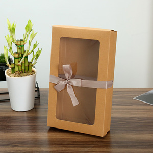 Hộp Quà Tặng Giấy Kraft Màu Nâu Tái Chế Tùy Chỉnh Có Cửa Sổ, Hộp Quà Tặng Khăn Quần Áo Có Khóa Ruy Băng - Product Image 2