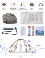 Tente de glamping gonflable Rokii 4 saisons en tissu Oxford imperméable pour 20 personnes, double couche, une chambre, un salon, montage rapide et automatique