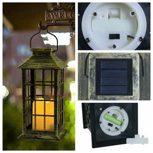 Linterna Solar Vintage Grid Plus, Lámpara Colgante para Exteriores, Impermeable, con LED Intermitente, Luz Nocturna Cálida Amarilla para Decoración Navideña - Product Image 3