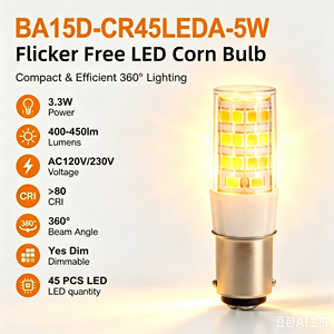 Bombilla LED SMD BA15D de 3.3W, Cerámica y PC, 300-350LM, RA80, Regulable, 360 Grados, para Lámparas de Araña de Cristal, Iluminación Interior del Hogar - Product Image 2