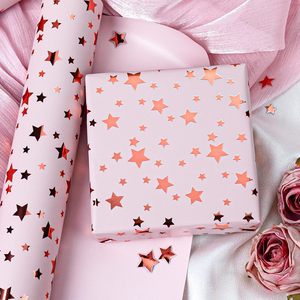 Pink Star Gift <b>Wrap</b> <b>Paper</b> 17 In X 32.8 Ft Reversible For Birthday Valentine Mothers Day Craft Use - Product Image 3