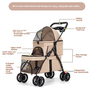 Lüks 4-Wheel 2-Layer Pet köpek arabası ayarlanabilir depolama sepeti kolay katlanabilir su geçirmez tasarım Oxford ürün için köpek kedi - Product Image 3