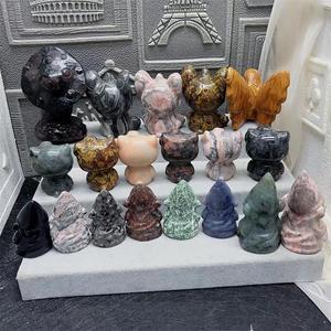Artigianato naturale <span class=keywords><strong>di</strong></span> alta qualità che intaglia la pietra della figurina della fata del gufo nano del gattino <span class=keywords><strong>di</strong></span> cristallo animale per la decorazione domestica - Product Image 1