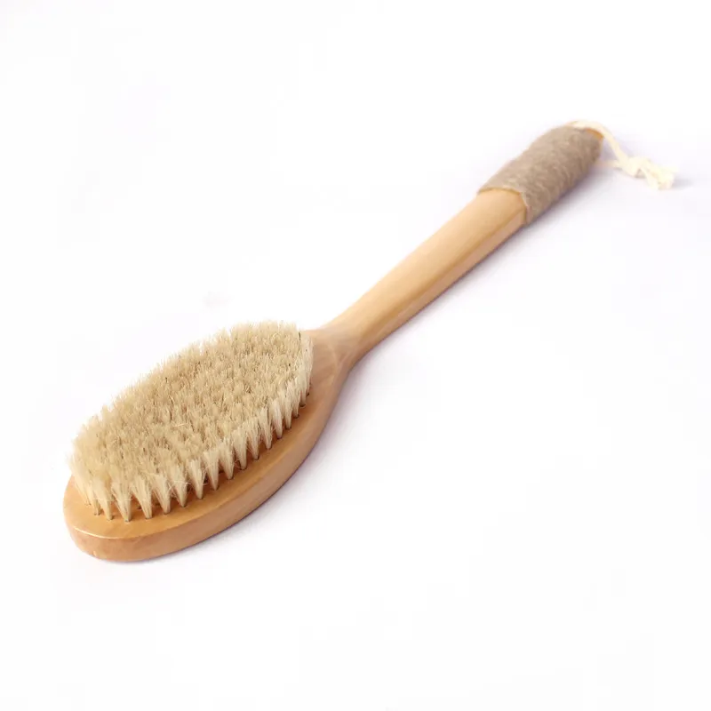 Long Handled Solid Wood Horsehair Shower Brush Body Meridian Massage Brush Back Rub Shower Brush