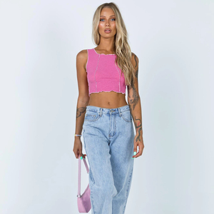 Top Deportivo sin Mangas para Mujer, Sexy, Informal, Ajustado, de Punto, Liso, Teñido, para Verano, Fiestas, con Logotipo Frontal - Product Image 1
