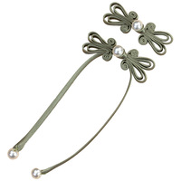 Nouveau Bouton Décoratif Hanfu en Satin Brodé Style Chinois, à Longue Queue, Oreilles de Lapin, Pompon Perlé et Design Tissé à la Main
