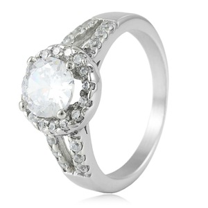 yunnique <b>Titanium</b> Steel <b>Ring</b> With White Gemstone Prong Setting For Women Engagement Jewelry Silver Color FY21092 - Product Image 1