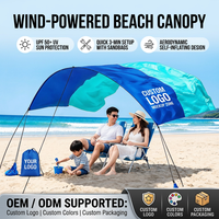 Tente de plage coupe-vent avec logo personnalisé, protection solaire UPF 50+, abri pare-soleil avec poteaux en aluminium et ancrages en sacs de sable pour le camping