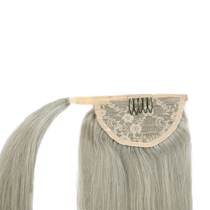 K.Swigs Extension de queue de cheval courte à clipser, Cheveux chinois Remy vierges lisses, Pointes pleines, Gris soyeux, Queue de cheval enveloppante, Extensions longues - Product Image 2