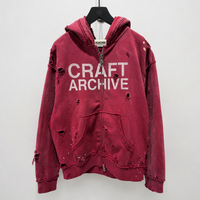 Sweat à capuche zippé personnalisé en molleton bouclette 460 GSM pour homme, 100 % coton, délavé à l'acide, effet vieilli, peint à la main, DTG, style streetwear vintage, OEM ODM Fabricant