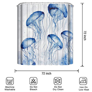 Rideau de douche personnalisé imprimé coloré avec méduses et animaux marins, ensemble de salle de bain sur le thème de la vie marine - Product Image 4
