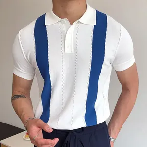 2024 Summer Men's Short-sleeved Knitted Casual POLO Shirts Contrast Color British Slim Lapel Ice Silk POLO Shirt Men Clothes