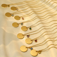 Collier pendentif zircon pierre de naissance de décembre en acier inoxydable plaqué or pour femme, cadeau tendance, finition miroir gravée au laser, DIY