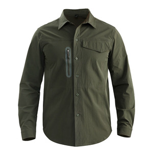 RNSHANGER Chemises d'automne pour hommes Chemises décontractées à séchage rapide à manches longues <span class=keywords><strong>de</strong></span> couleur unie Chemises <span class=keywords><strong>de</strong></span> sport pour hommes à col rabattu en plein air - Product Image 5