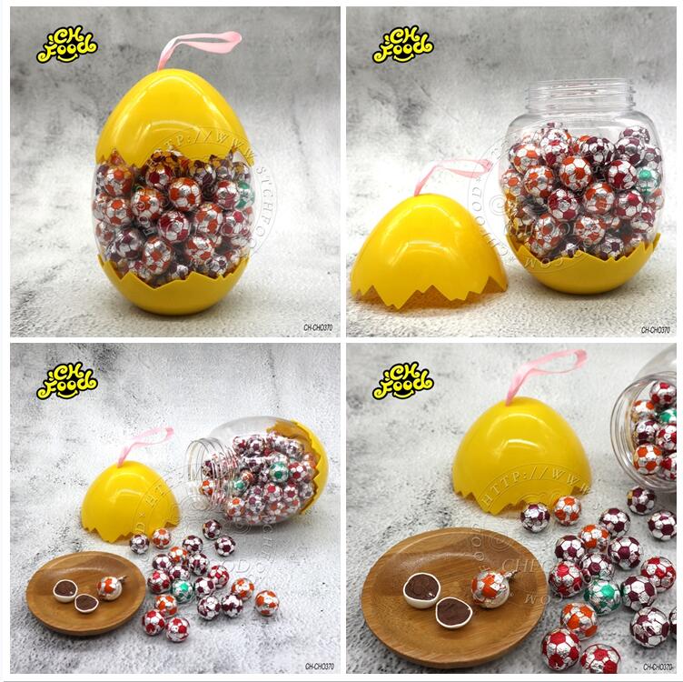 Halal Sweet Football Shape Crispy Sugar Coated Chocolate Ball In Egg Jar