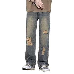 Pantalones vaqueros de mezclilla desgastados y rotos de estilo vintage americano para hombre, de pierna recta, holgados y a la moda, largos, para verano. - Product Image 2