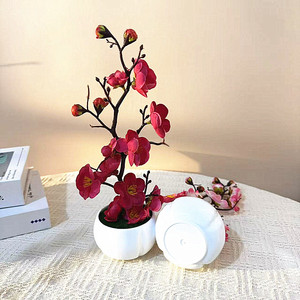 Bonsái artificial de flor de ciruelo blanco de 27 cm, estilo zen chino, decoración de interior para adornos de sala de estar. - Product Image 3