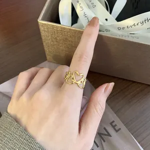 Sweetheart love shape Opening wide Ring Adjustable titanium stainless steel vacuum electroplating 18k gold tarnish free