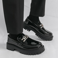 Mocassins Grande Taille 47, Chaussures Décontractées à Enfiler en PU Style Britannique pour Jeunes, Talon Plateforme Brillant Rehaussant pour l'Été