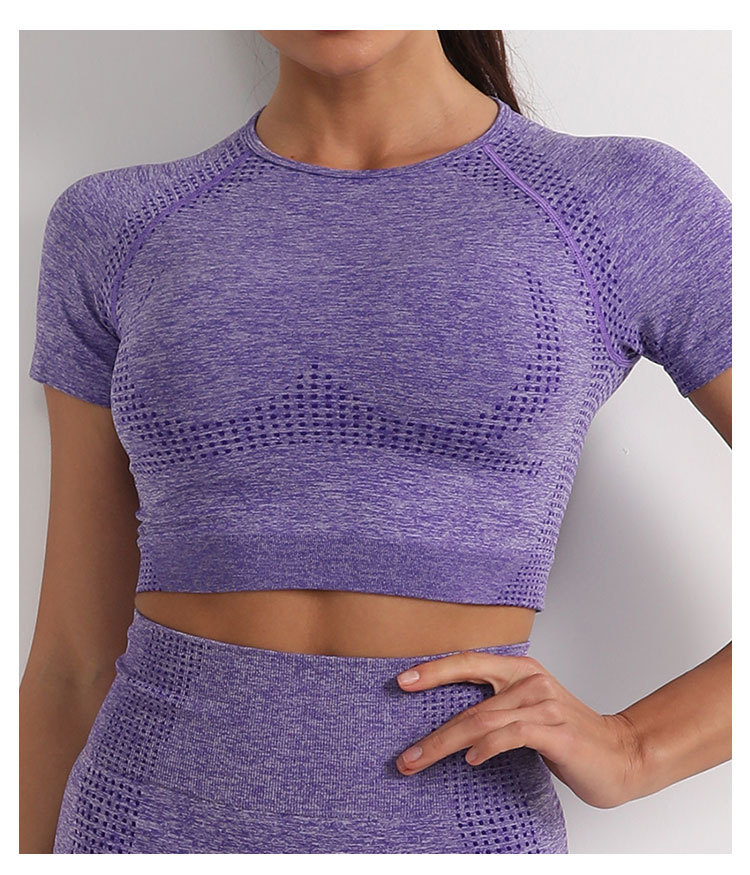 Wholesale High Elastic Yoga Top Quick Dry Short Sleeve Fitness Sportswear with Front Logo for Running and Sports